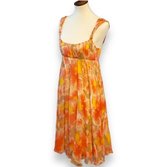 Diane Von Furstenberg Floral Silk Dress Penny Yellow Orange Ruffle Sundress Sz 8 - Picture 1 of 10